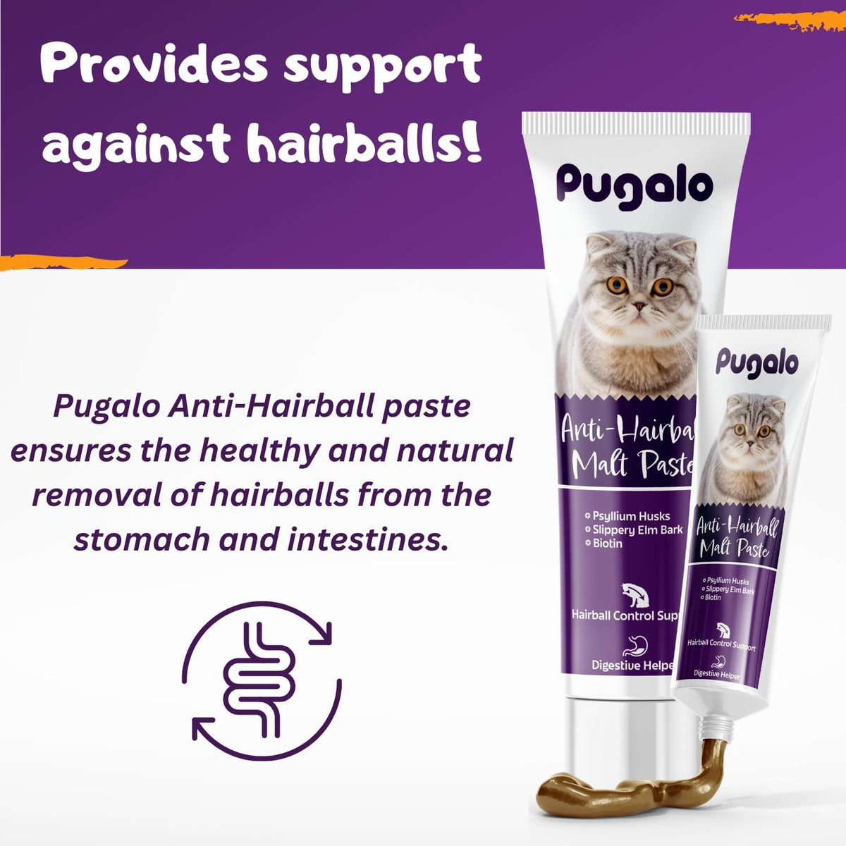 Pugalo cat supplement close up showing easy application malt flavor paste