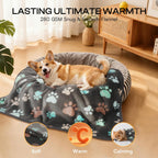 Luciphia fleece pet blanket spread across a living room sofa to protect from pet hair shedding.