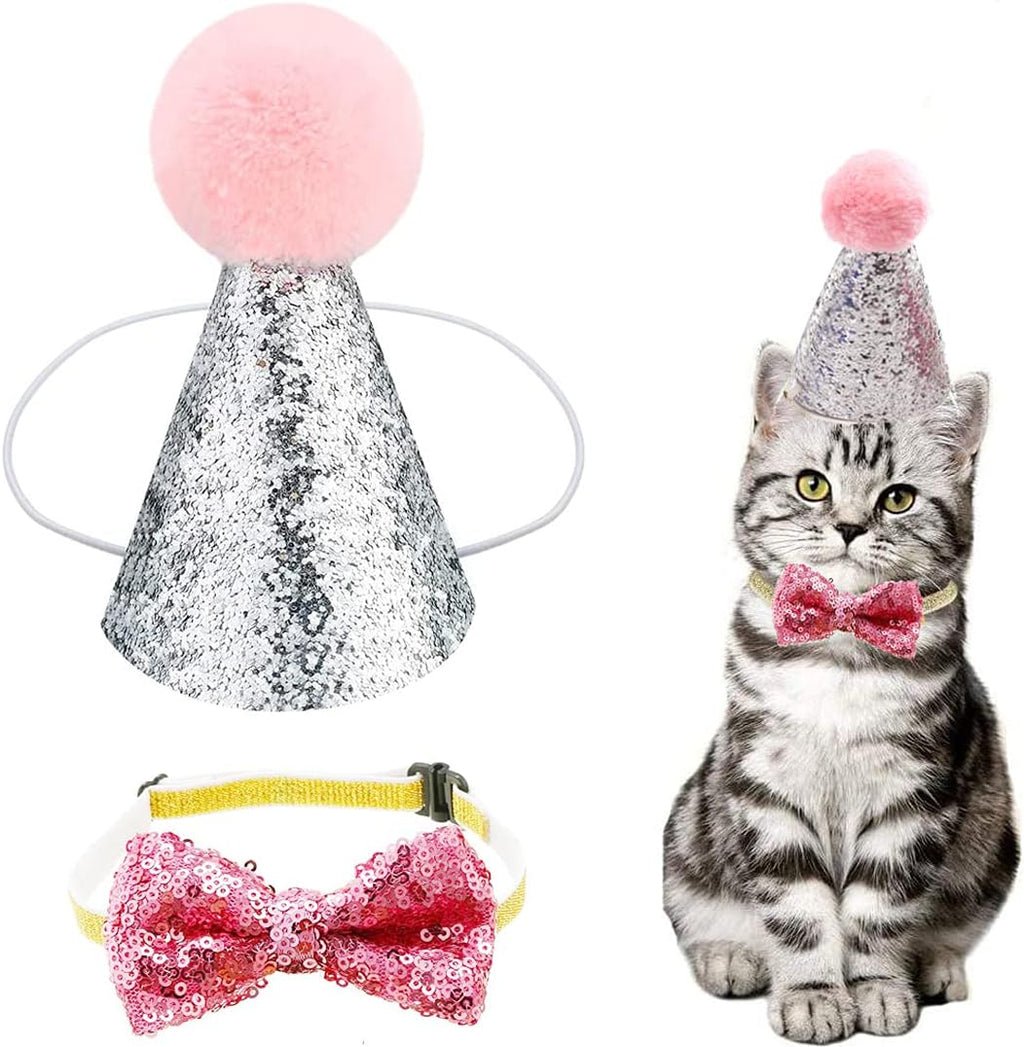 Christmas Pet Party Jazz Hat and Blingbling Bow Tie Breakaway Collar Set, Adjustable Headband for Kitten Puppy Small Dogs Cats (01 Light Blue) - Image 11
