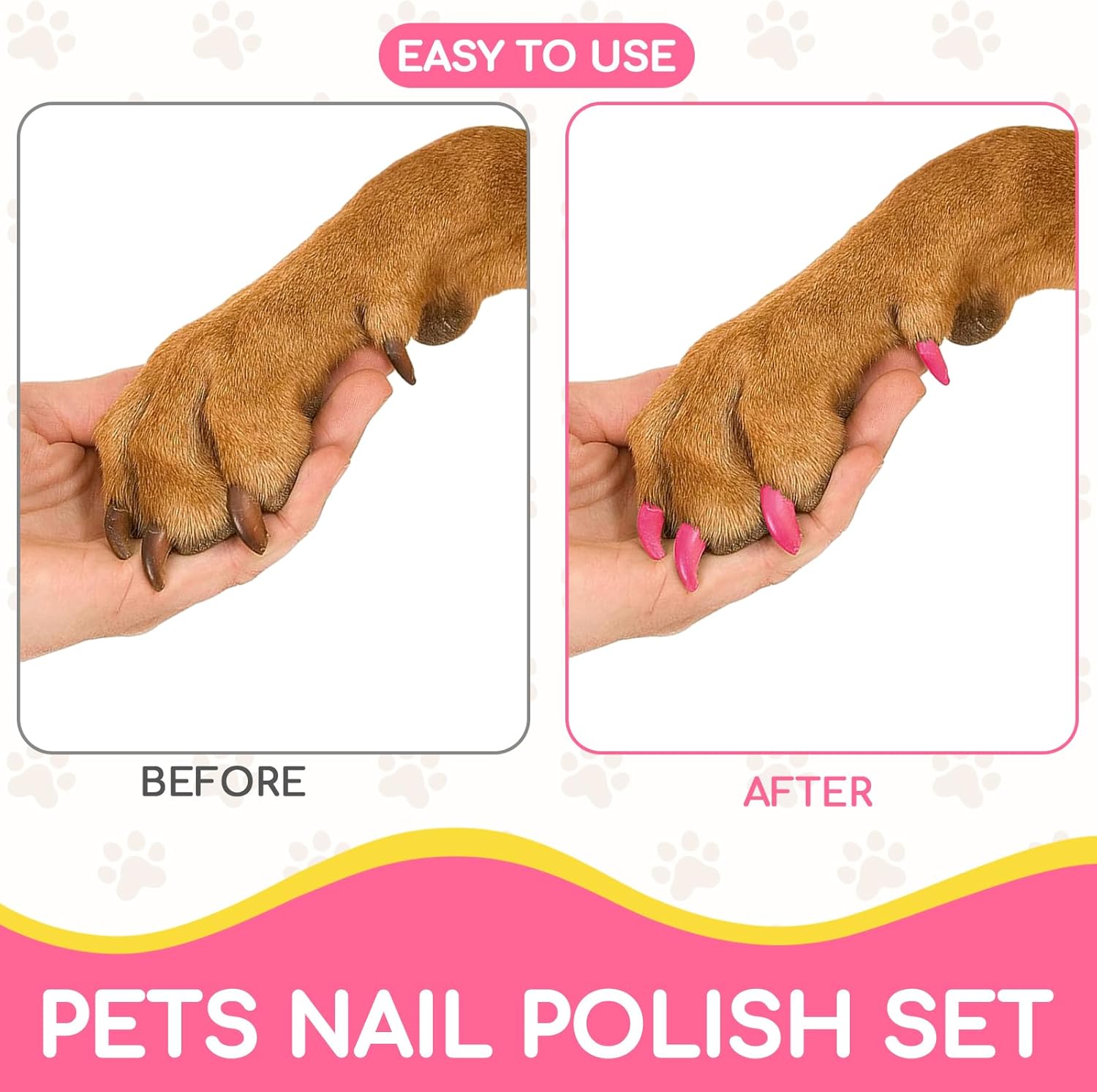 Odorless dog paw polish pen collection being used on a small dog
