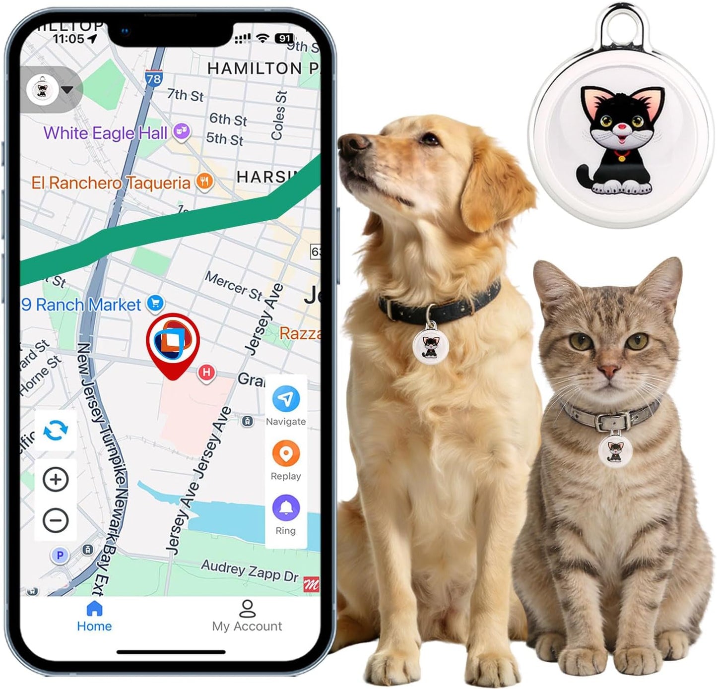 NGXDFL Smart GPS Pet Tracker front view on a white background