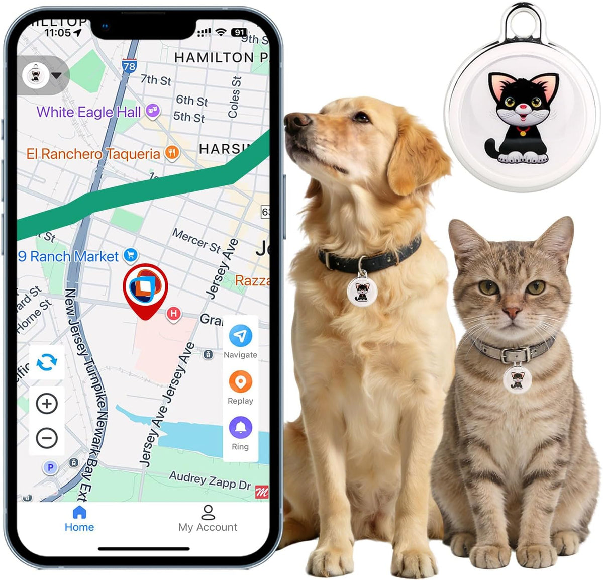 NGXDFL Smart GPS Pet Tracker front view on a white background