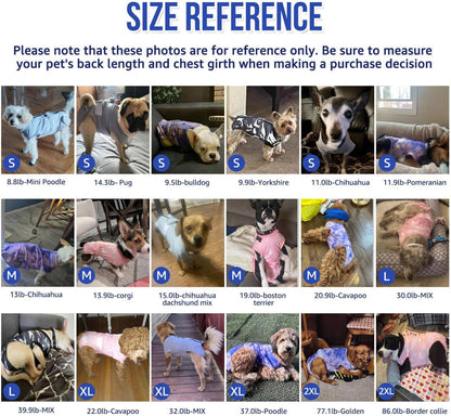 Packaging details and size dimension guidelines for the Lukovee small dog protective onesie
