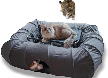 XxingSheep 4 Ways Shuttled XL Cat Tunnel Bed for Indoor Cats Peekaboo Cat Cave Donut with Cool Mat - Image 10