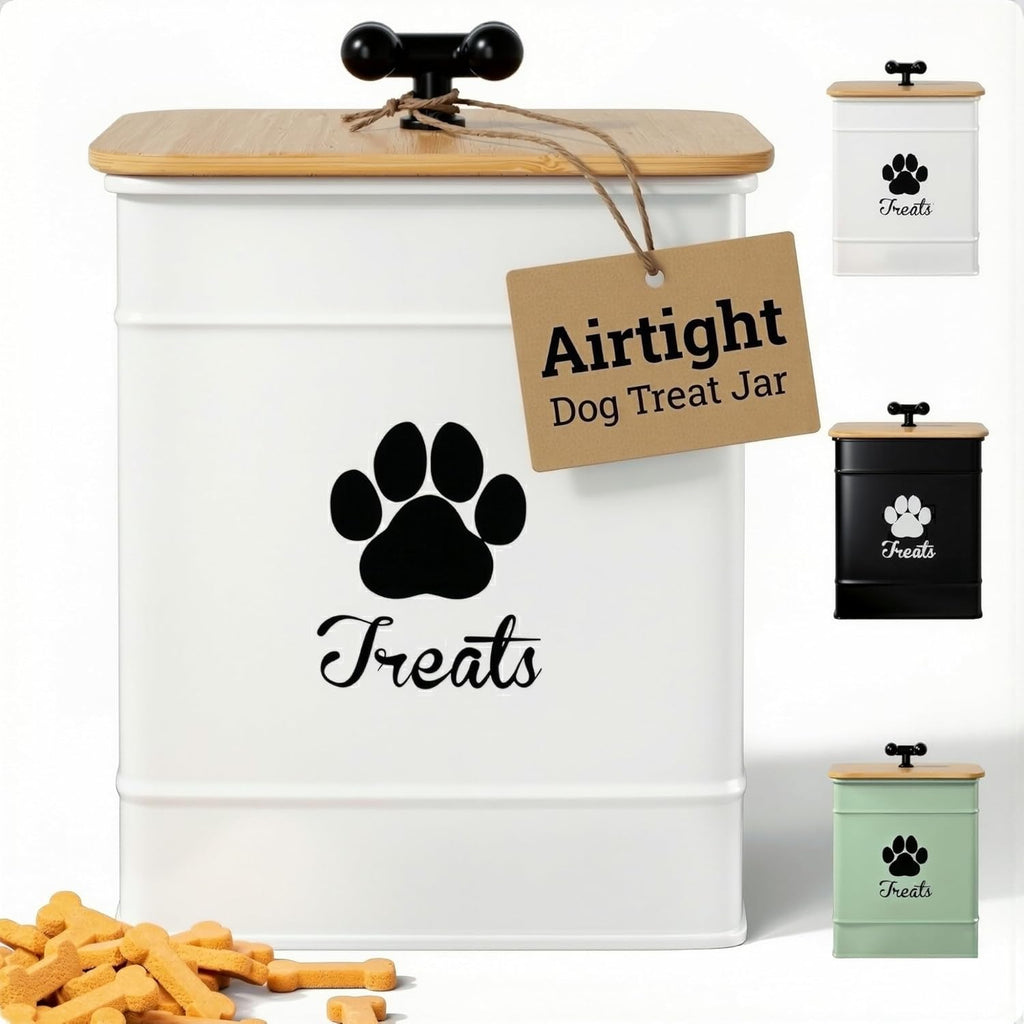 HB Design Co. airtight iron dog treat container front view