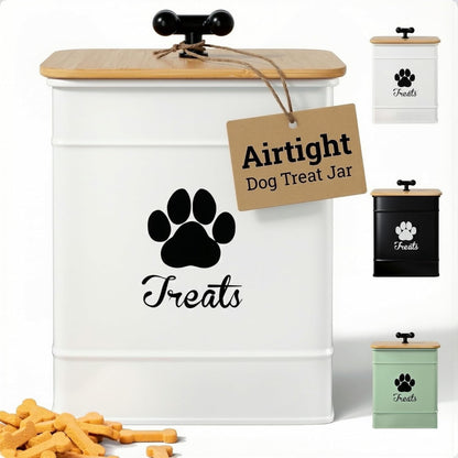 HB Design Co. airtight iron dog treat container front view