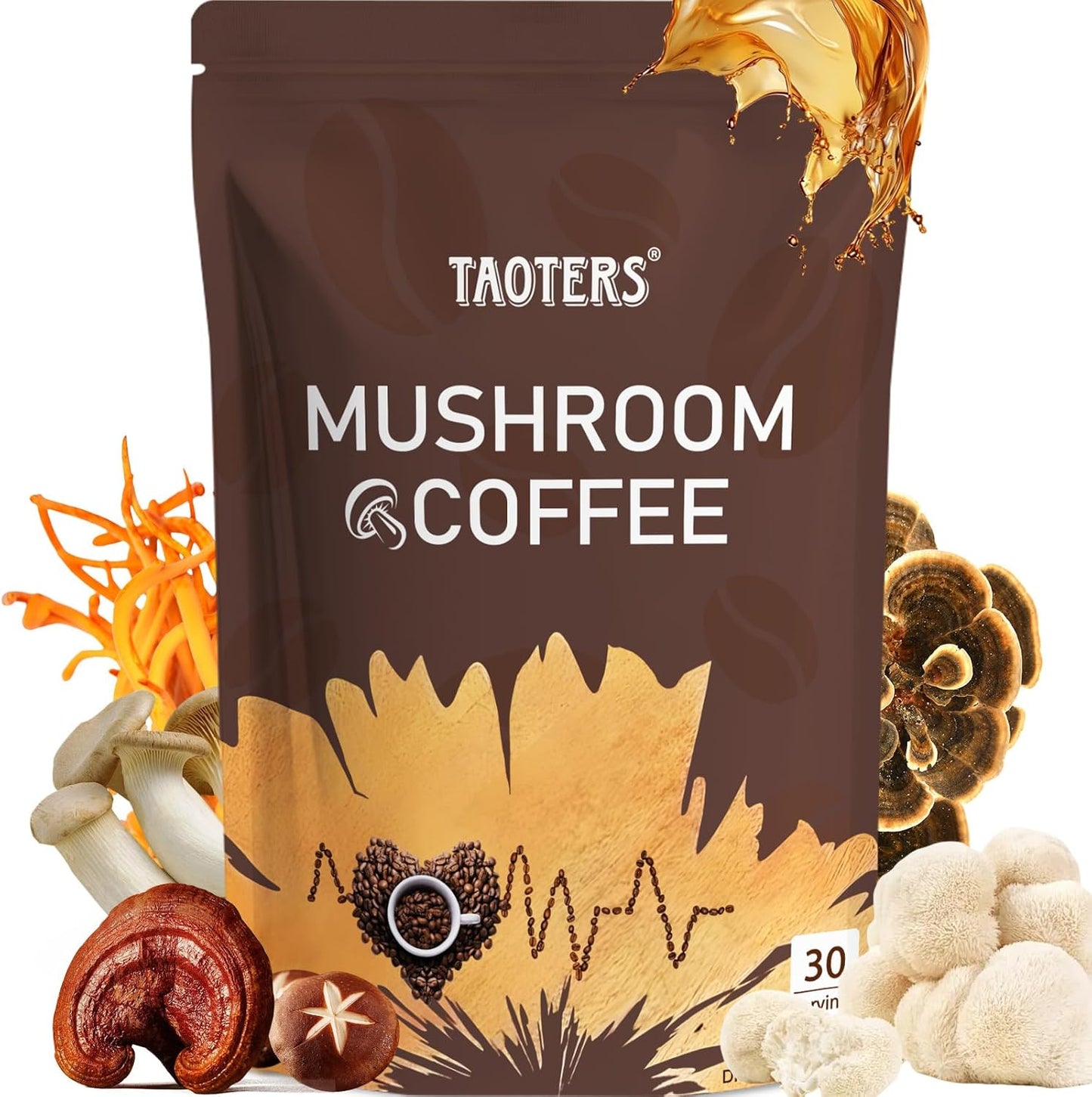 TAOTERS Mushroom Coffee Blend front view pack for focus and immunity