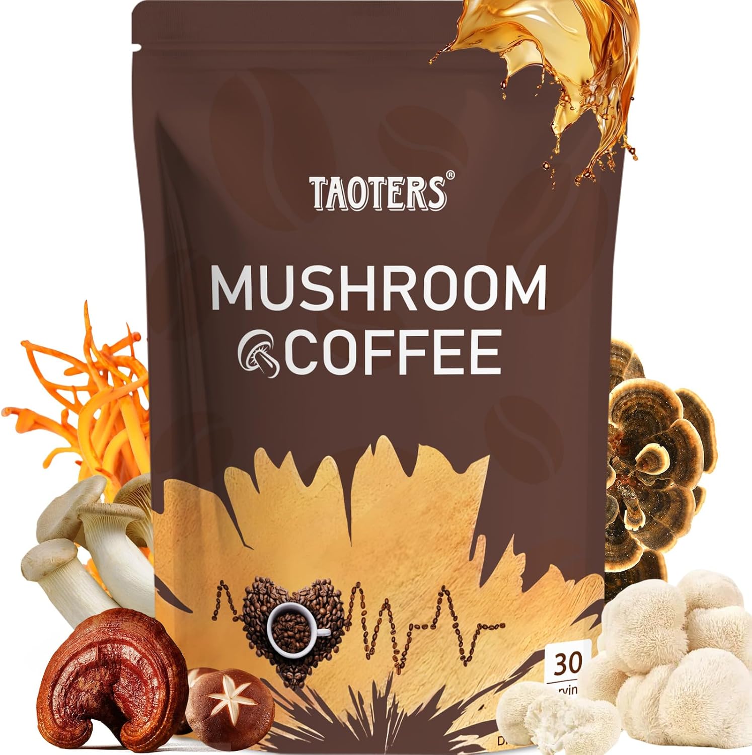 TAOTERS Mushroom Coffee Blend front view pack for focus and immunity