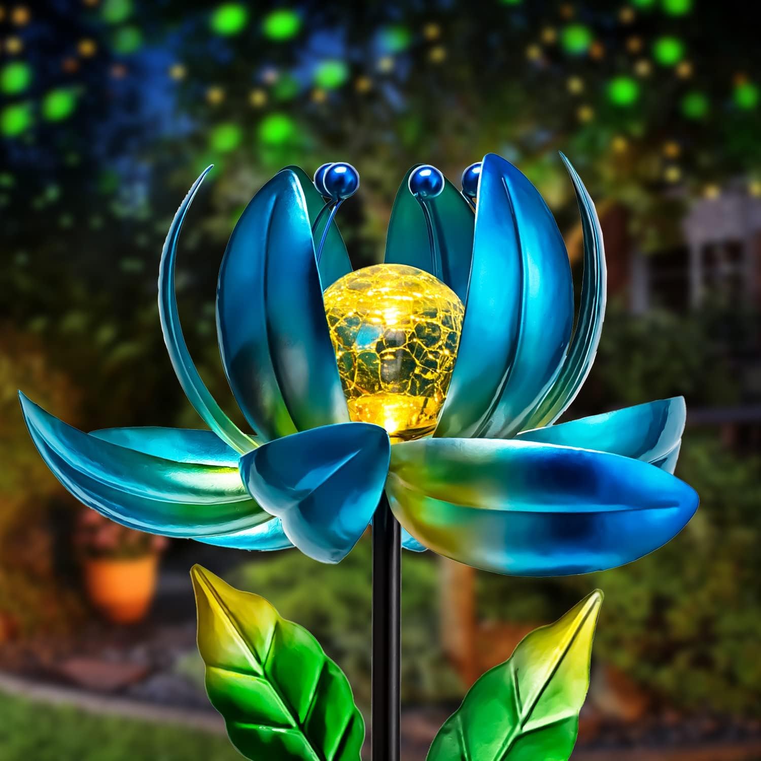 Aiiny solar lotus flower metal garden stake front view