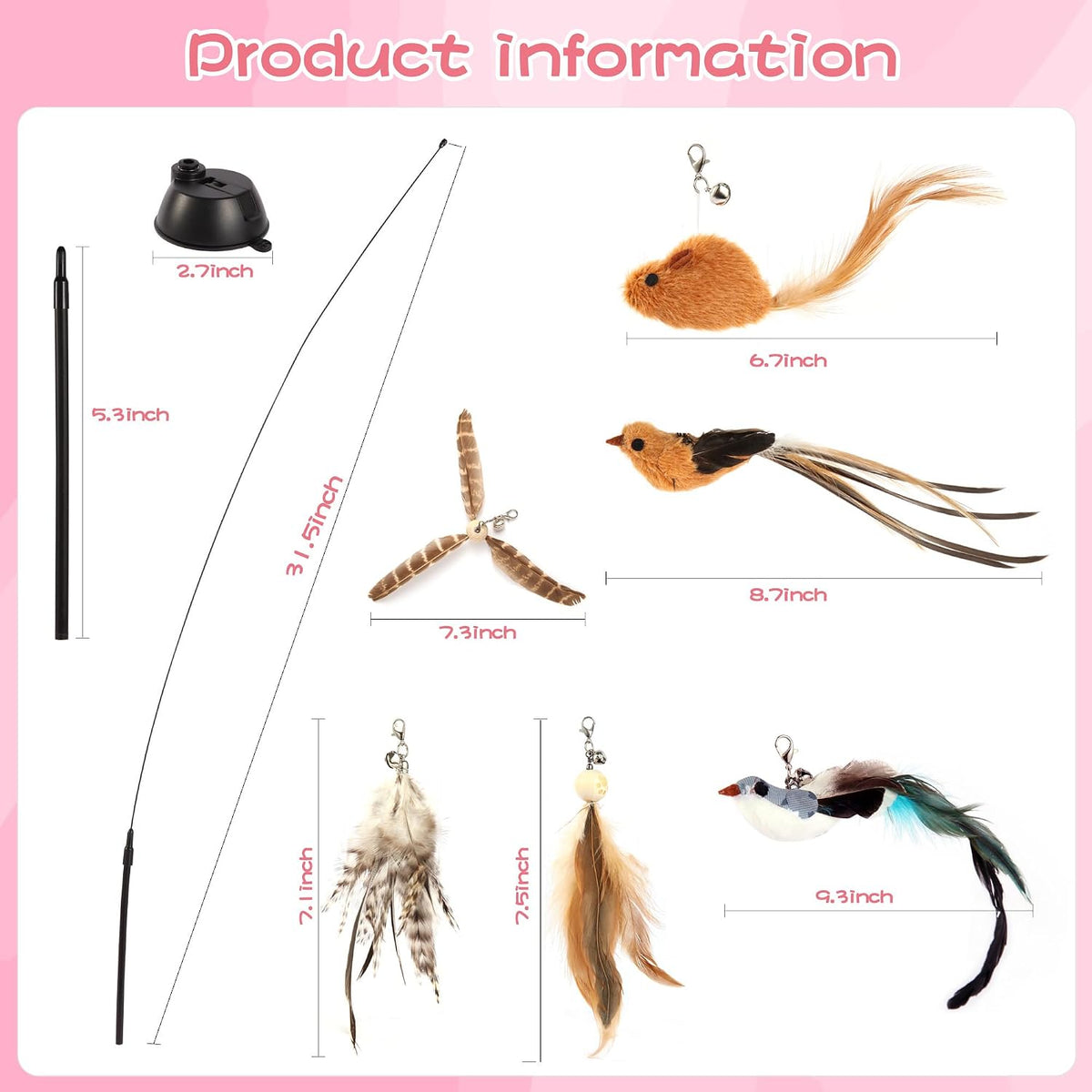 Maiguangta bird simulation pet toy kit packaging contents displaying all six detachable pieces.