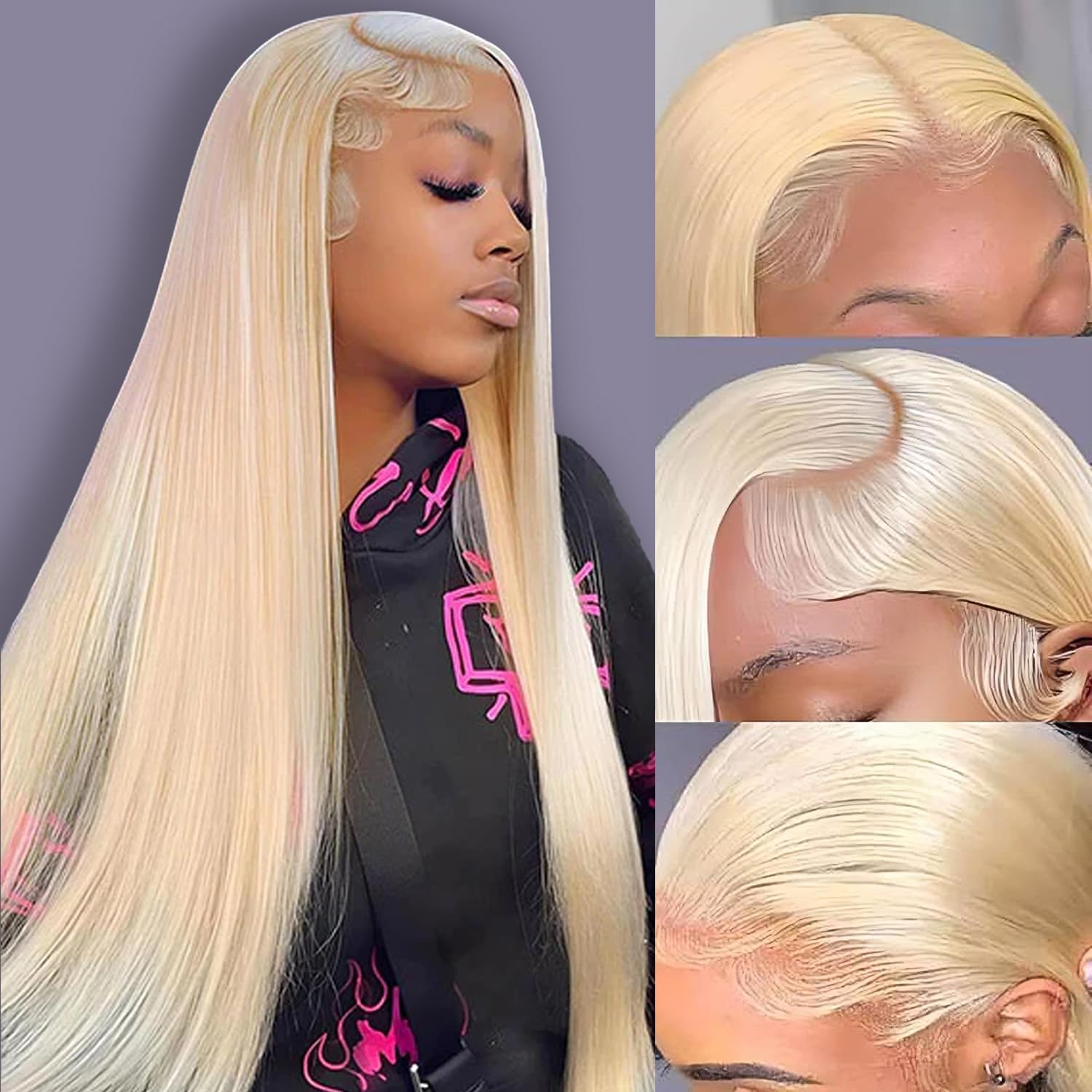 LETMIEO 30 inch 613 blonde lace front human hair wig front view showcasing long straight texture