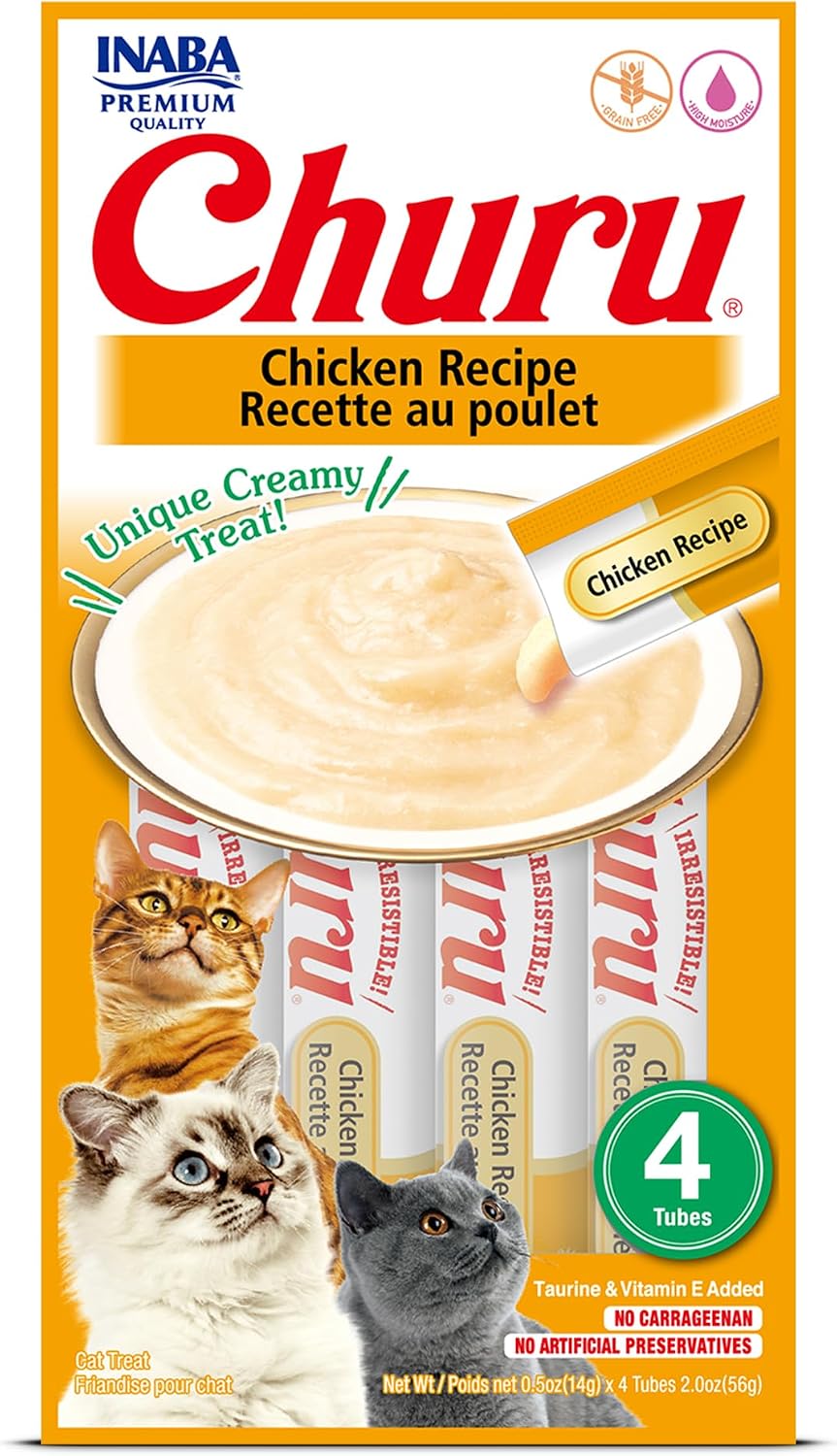 INABA Churu Cat Treats, Grain-Free, Lickable, Squeezable Creamy Pure Cat Treat/Topper with Vitamin E & Taurine, 0.5 Ounces Each Tube, 4 Tubes, Tuna with Salmon Recipe - Image 11