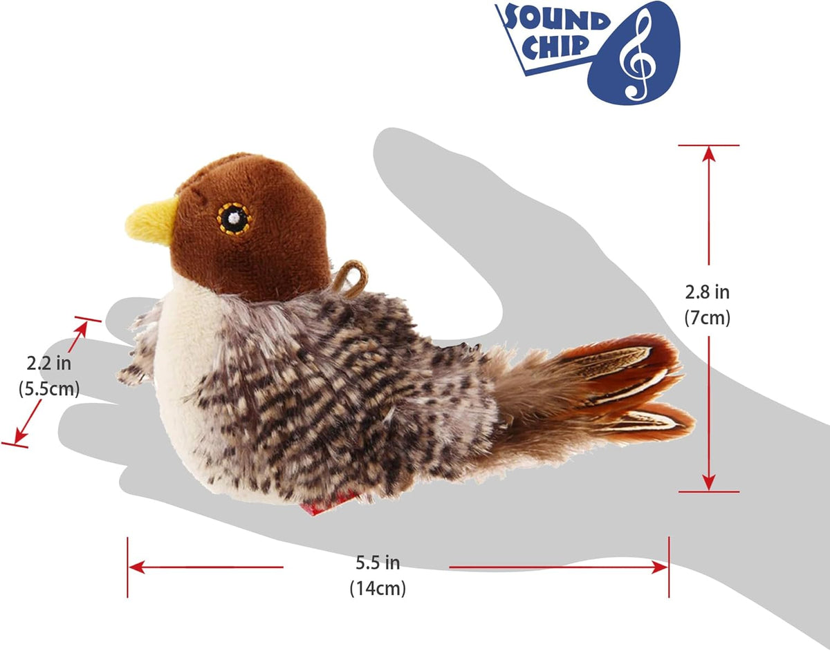 GiGwi plush bird toy showing natural feather tail
