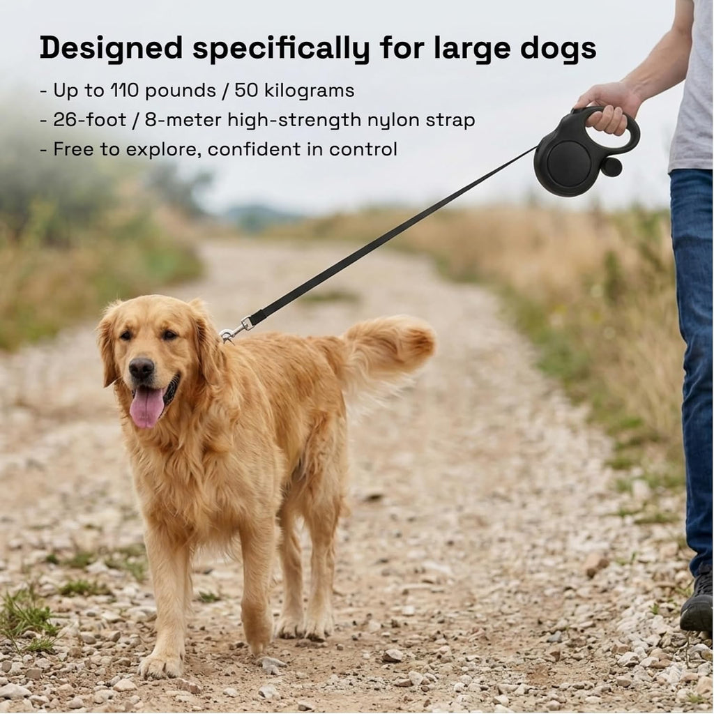 Side view of TailyWags black retractable dog leash