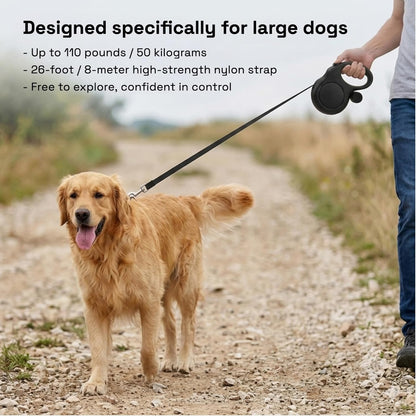 Side view of TailyWags black retractable dog leash