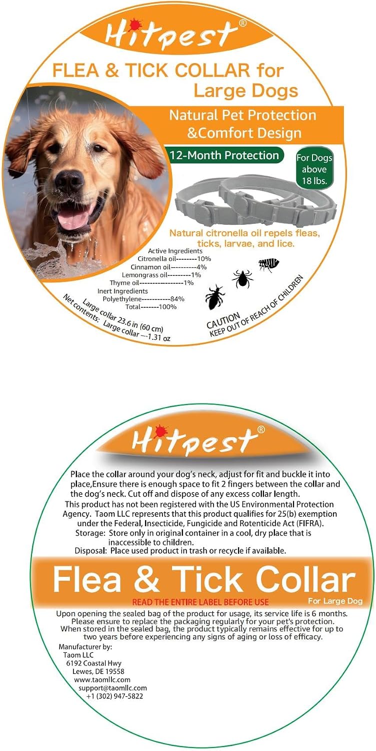 Water resistant natural flea collar for large dogs