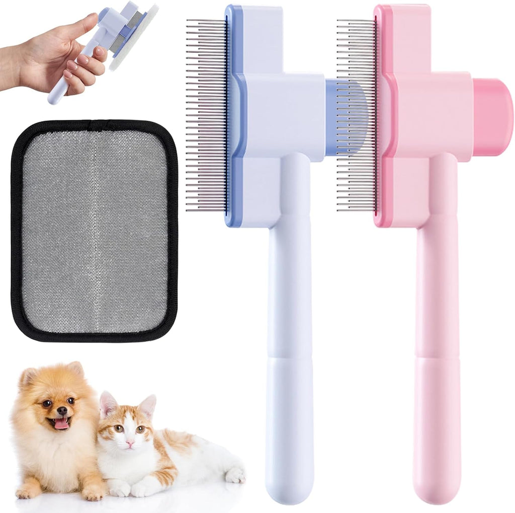 Xoermioy self cleaning flea comb set front view showing stainless steel teeth