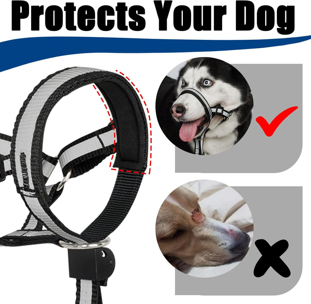 Barkless anti pull muzzle leash reflective strip visibility