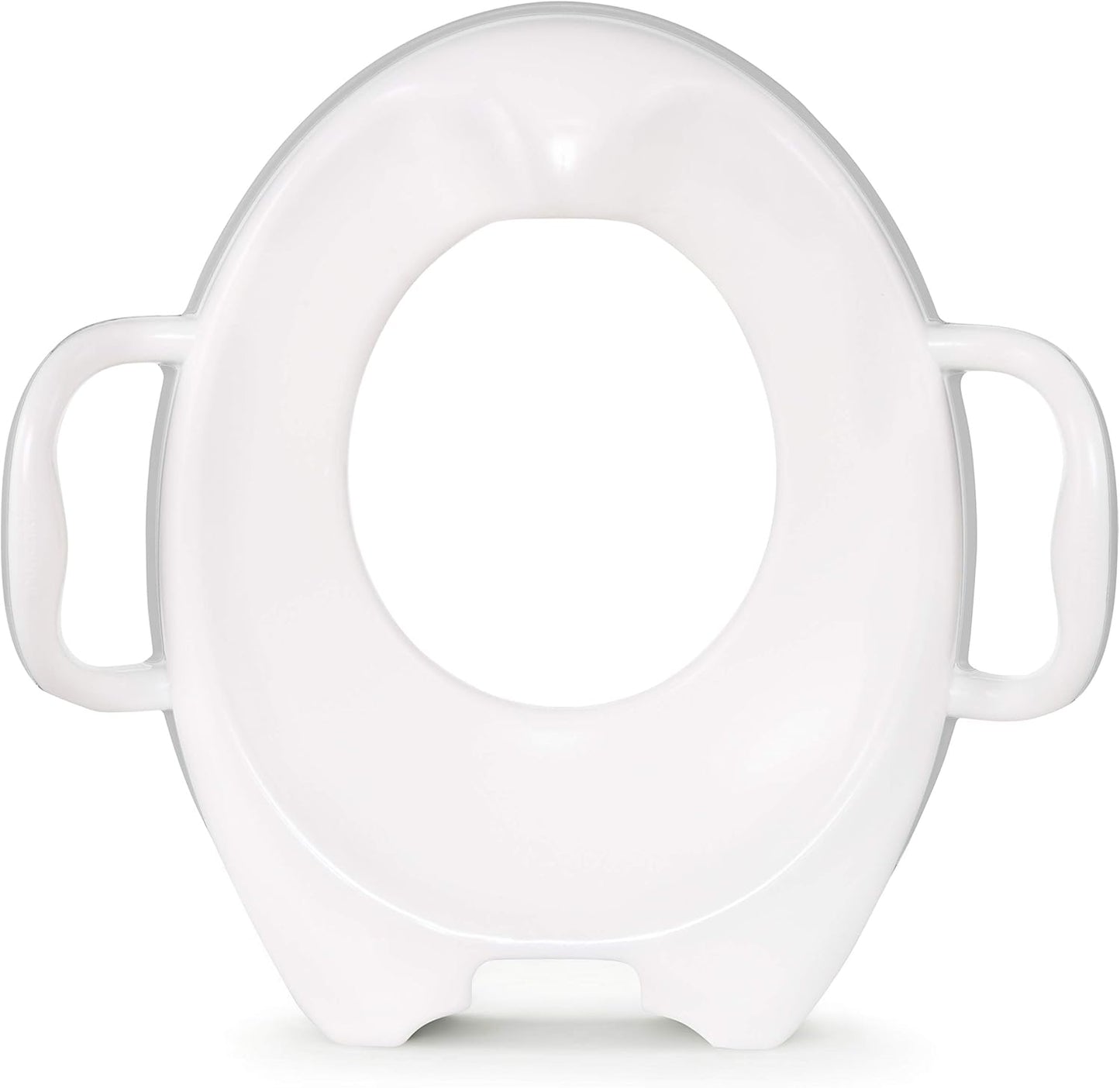 Munchkin Sturdy Potty Training Seat Grey front view showcasing contoured design and built-in handles.