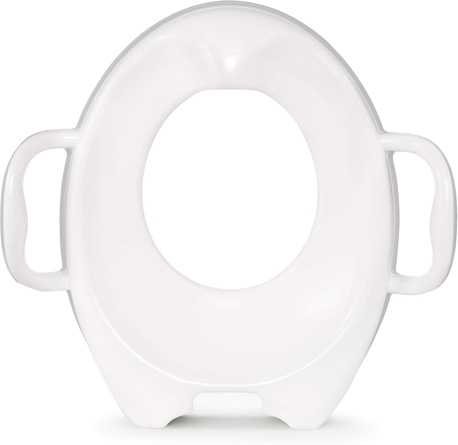 Munchkin Sturdy Potty Training Seat Grey front view showcasing contoured design and built-in handles.