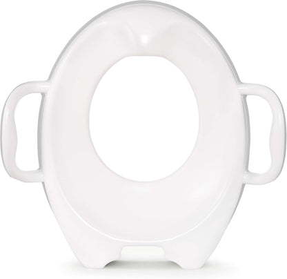 Munchkin Sturdy Potty Training Seat Grey front view showcasing contoured design and built-in handles.