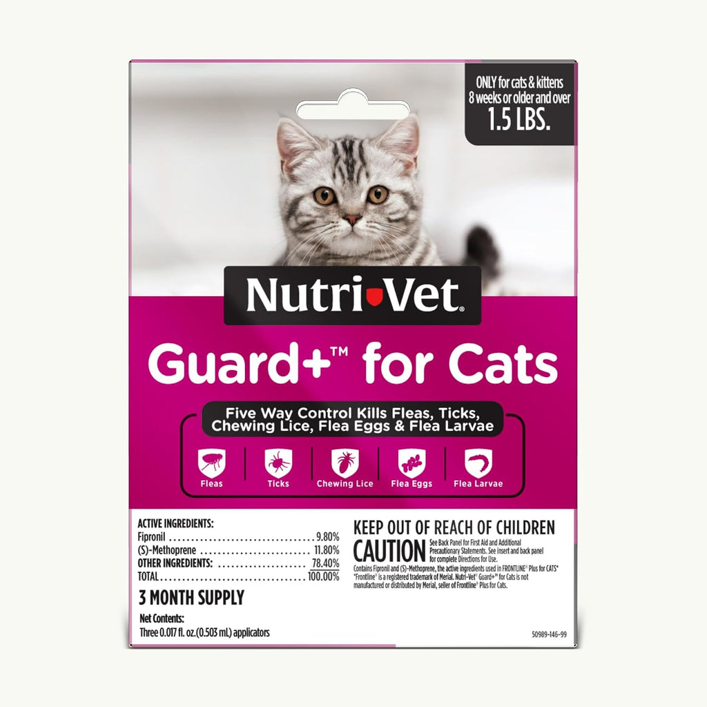 Nutri-Vet Guard Plus for Cats flea and tick prevention spot on drops front packaging view