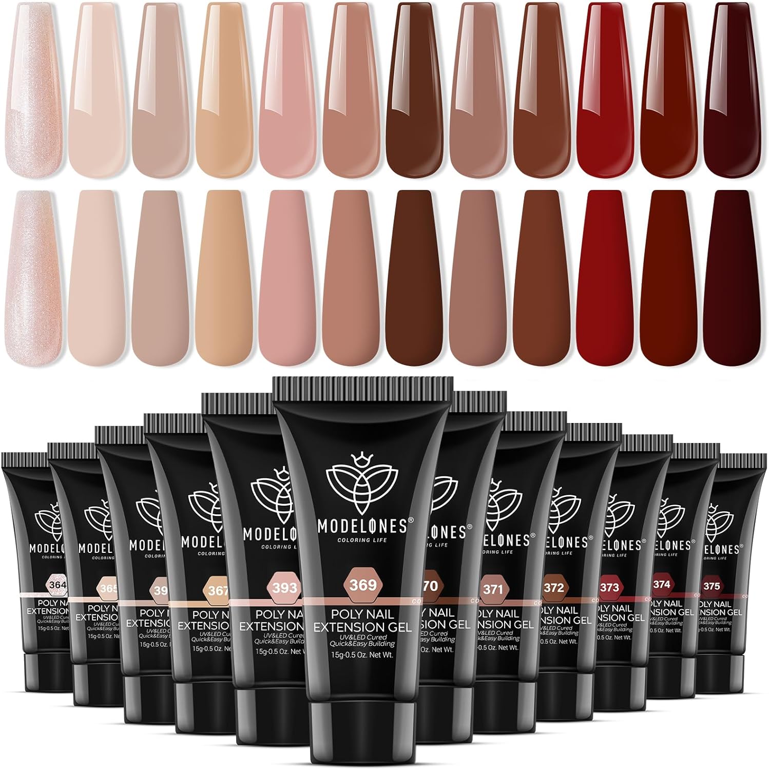 Modelones 12 colors poly nail extension gel set front view