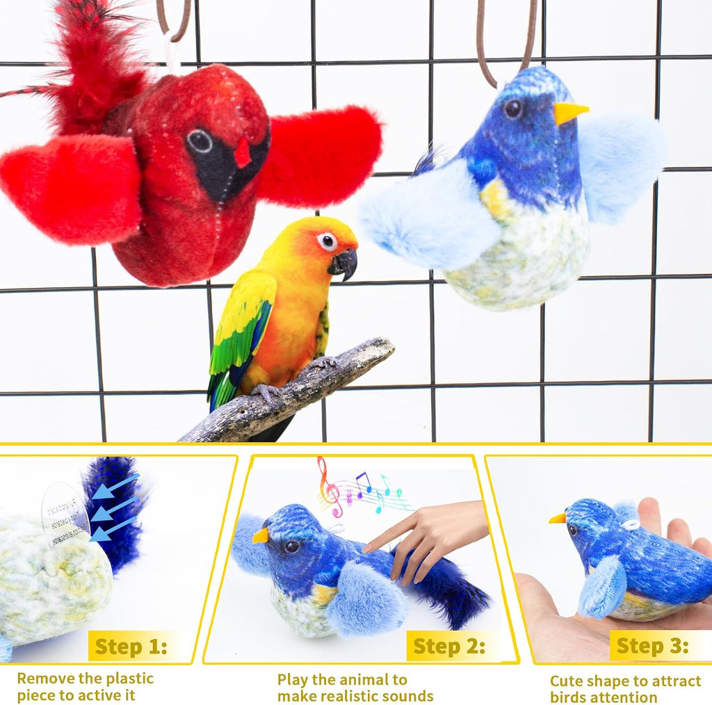 Potaroma lifelike chirping bird toys with vibrant feather tails for solo play.