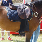 Sunnymove blue equine stirrup protectors in use view