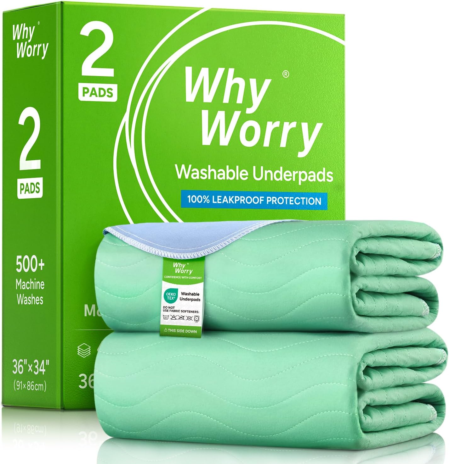 WhyWorry washable bed pads for adult incontinence front view packaging