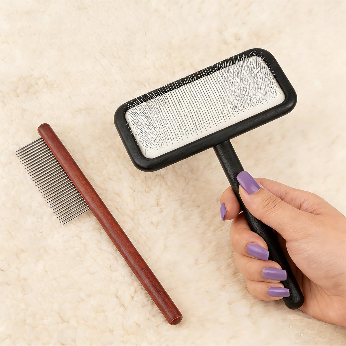 Professional tool for restoring sheepskin rug texture