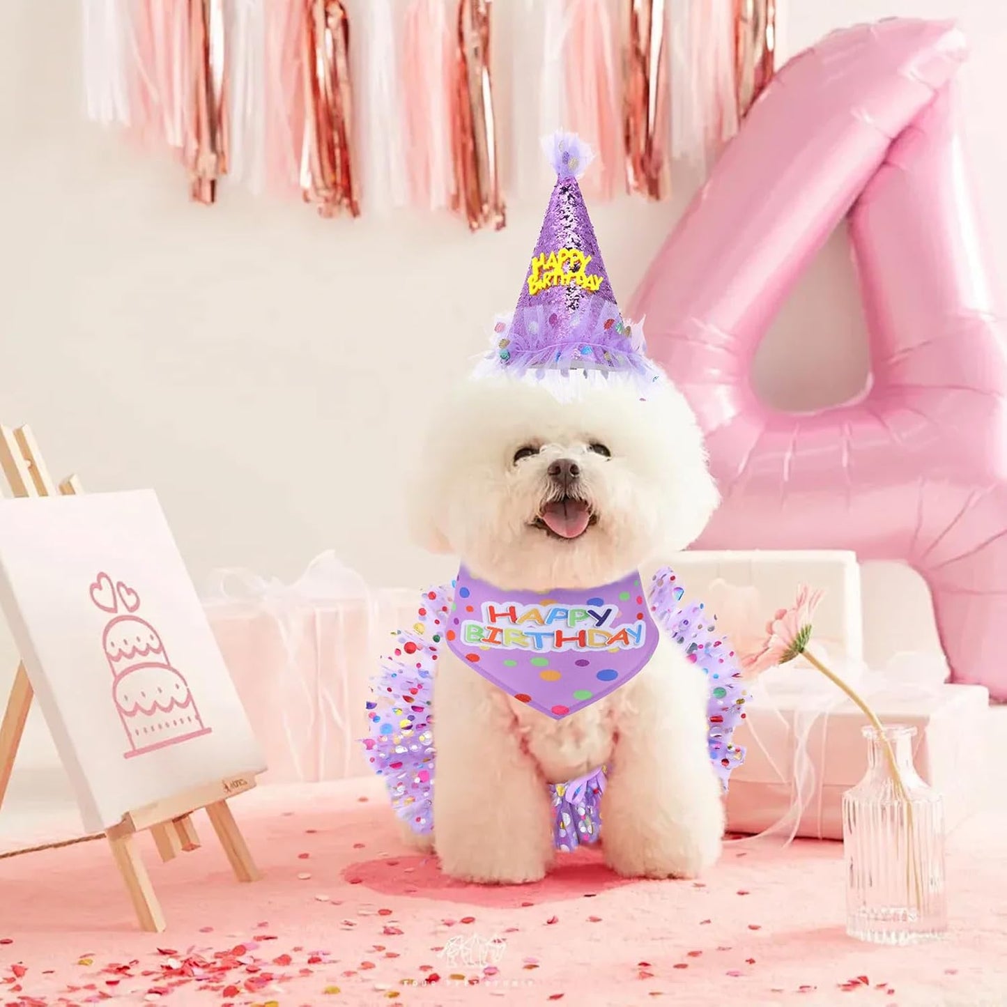 Hpmjz female pet birthday decorations set in vibrant purple color