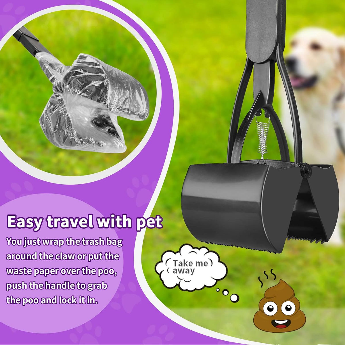 Upsky foldable pooper scooper with heavy duty dual springs on the squeeze handle for one handed operation