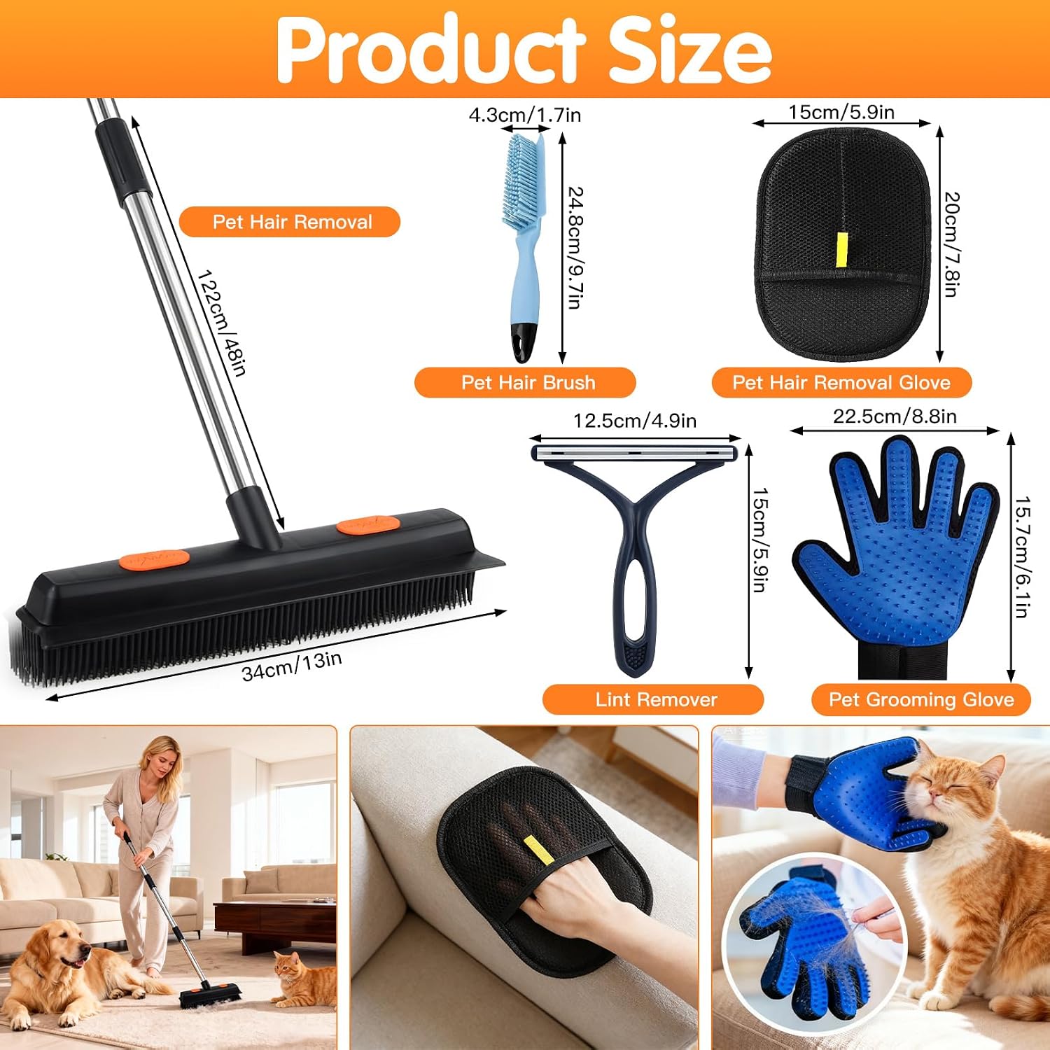 Using pet hair broom on area rugs and mats