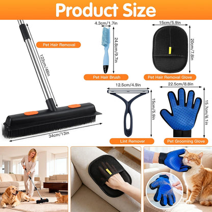 Using pet hair broom on area rugs and mats