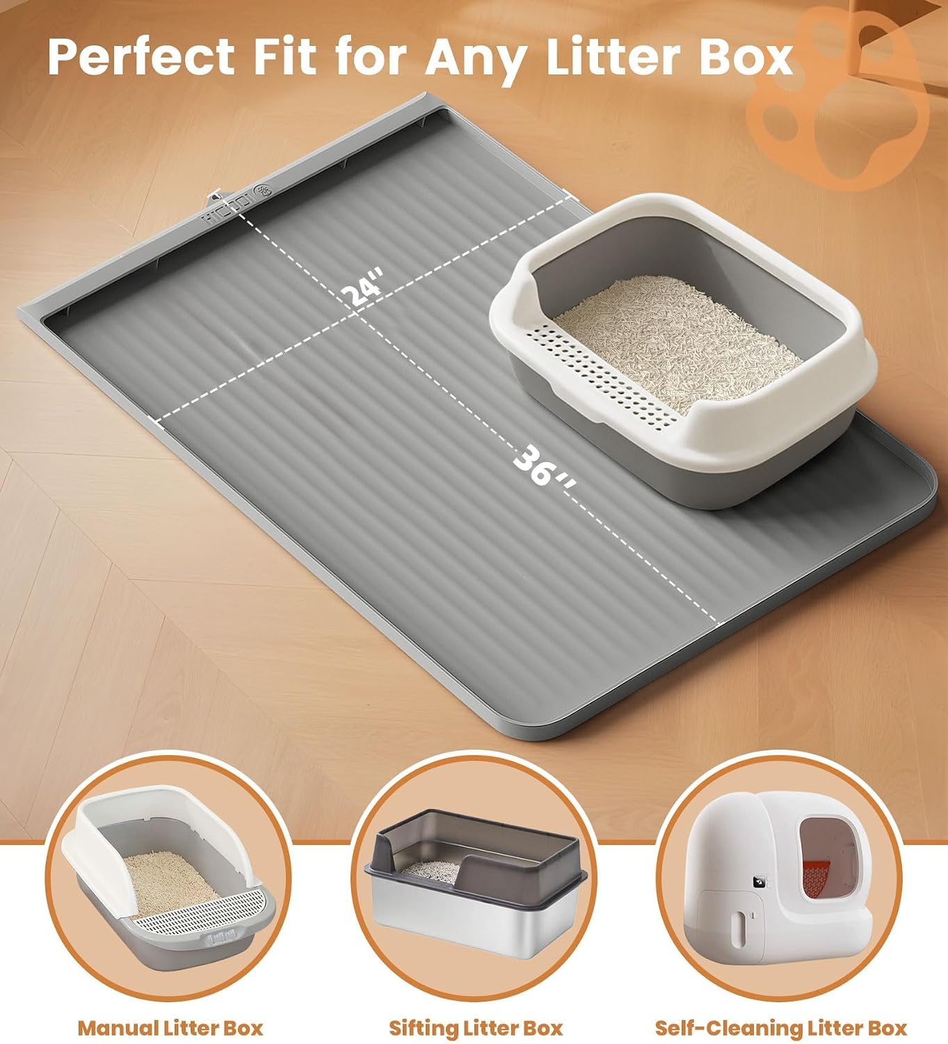 Premium imported durable silicone cat litter tray mat placed next to a litter box.