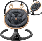 FasonBaby Bluetooth infant swing front view showcasing dark gray cushioned seat and black frame