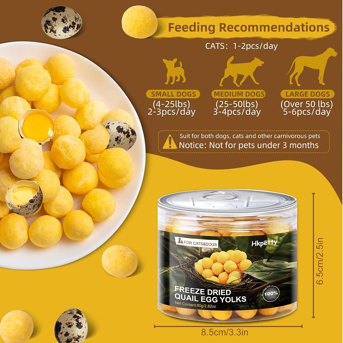 Hkpetty freeze dried cat and dog treats showing pure natural yolk texture