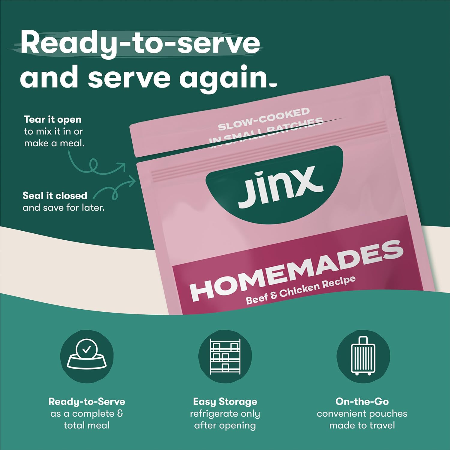 Jinx premium dog food meal mixer poured over dry kibble in a bowl