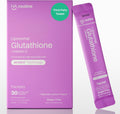 Haroutine Liposomal Glutathione Powder front view showing packaging and stick packets.