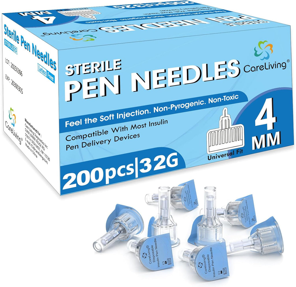 CareLiving Insulin Pen Needle 200 count box front view for diabetes care.