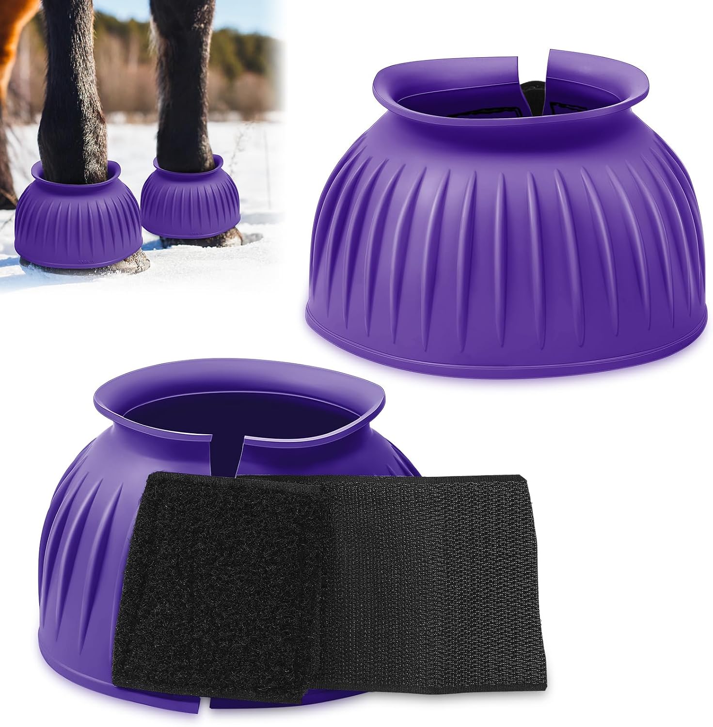 Abbylike Bell Boots for Horses 1 Pair/2 Pair Available, Protect Against Hoof Impact Trauma, Rubber Bell Boots Horse Care for Turnout, No Rub Design Wrap Hook and Loop - Image 12