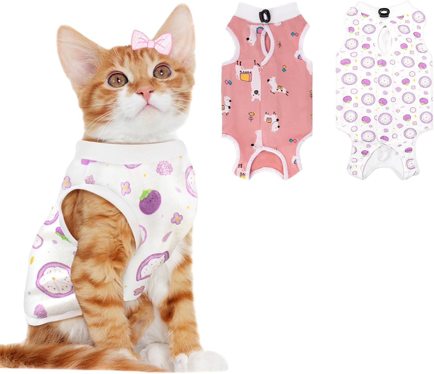 2 PCS Cat Recovery Suit Female Cat Onesie for Cats After Surgery Spay Abdominal Wounds, Kitten Surgery Recovery Suit Female Breathable E-Collar Alternative Kitten Onesie Anti Licking Medium - Image 9