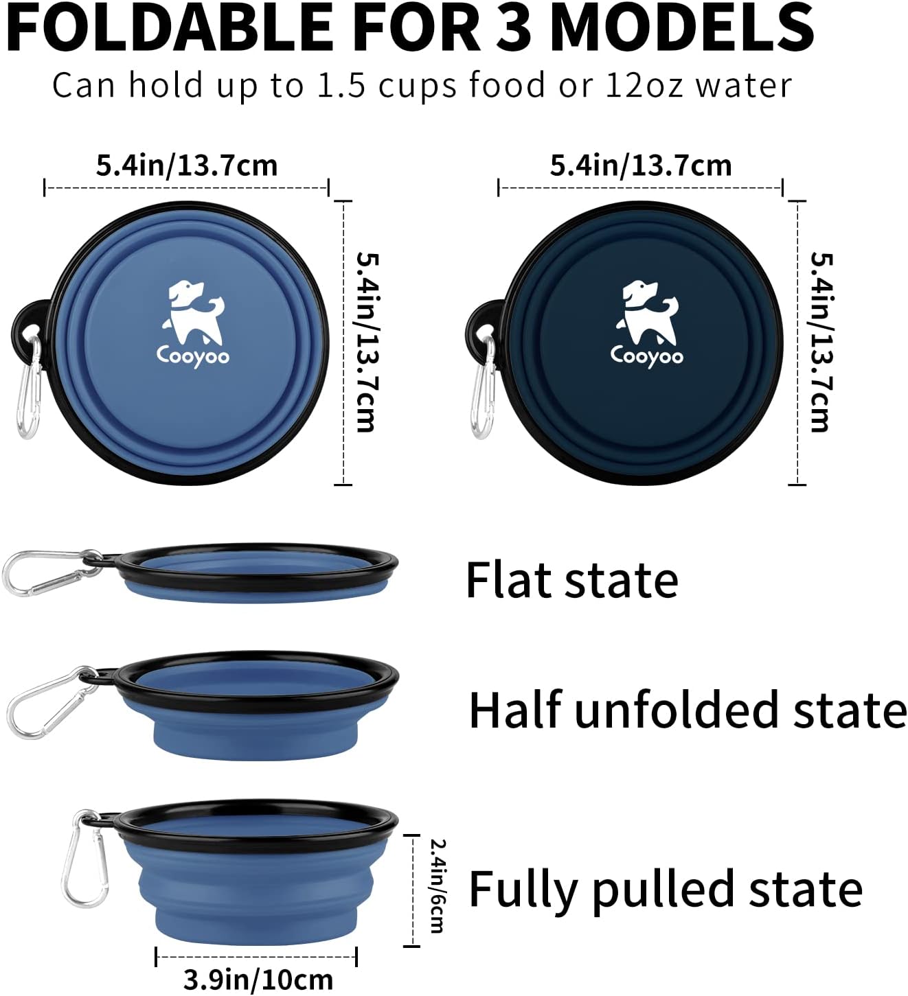 COOYOO travel pet dish pack with attached aluminum carabiners for hiking.