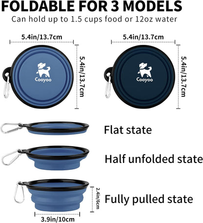 COOYOO travel pet dish pack with attached aluminum carabiners for hiking.