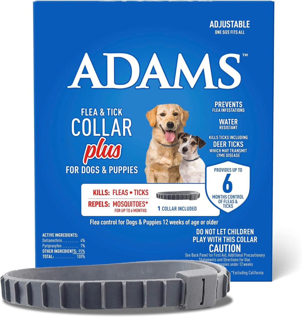 Adams Flea and Tick Collar Plus for dogs front view packaging