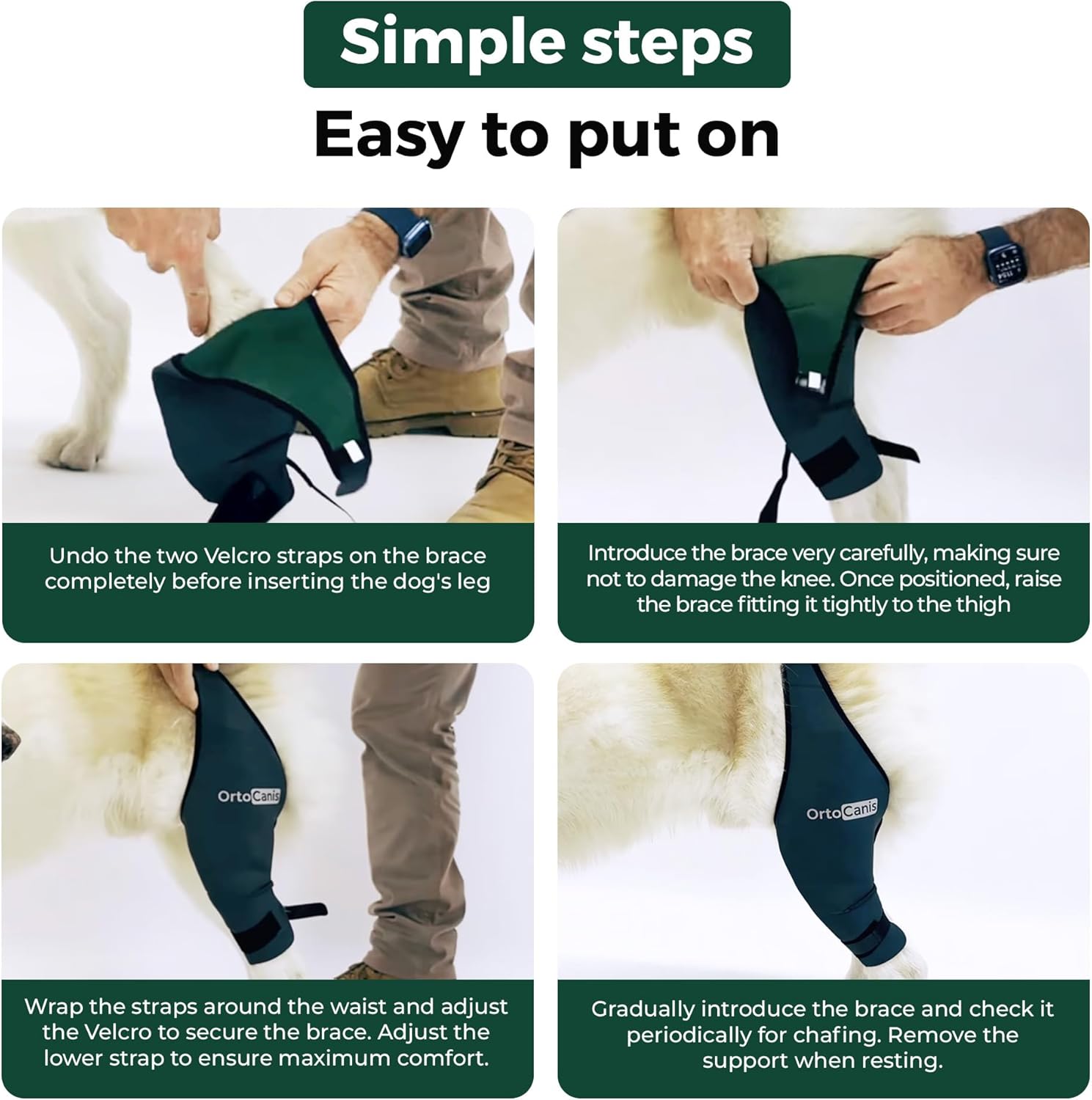 Side angle of the Ortocanis pet joint support showing the waist strap attachment mechanism