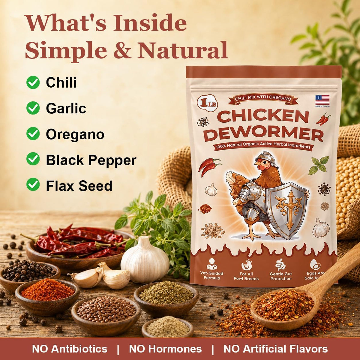 Natural Chicken Dewormer Powder, Chili Mix with Oregano for Poultry Supplement,16OZ - Image 4