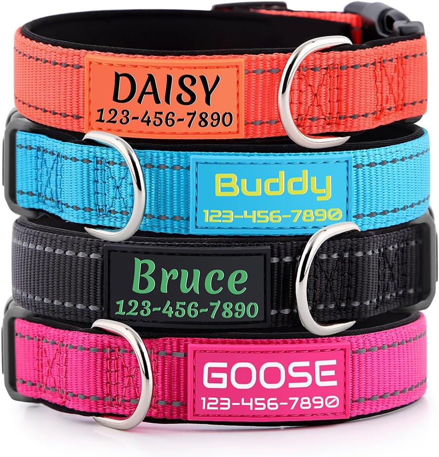 Personalized Dog Collars Custom with Pet Name and Phone Number, Soft Neoprene Padded Reflective Nylon Collar, 4 Adjustable Sizes - for Boy, Girl Dogs - Image 1
