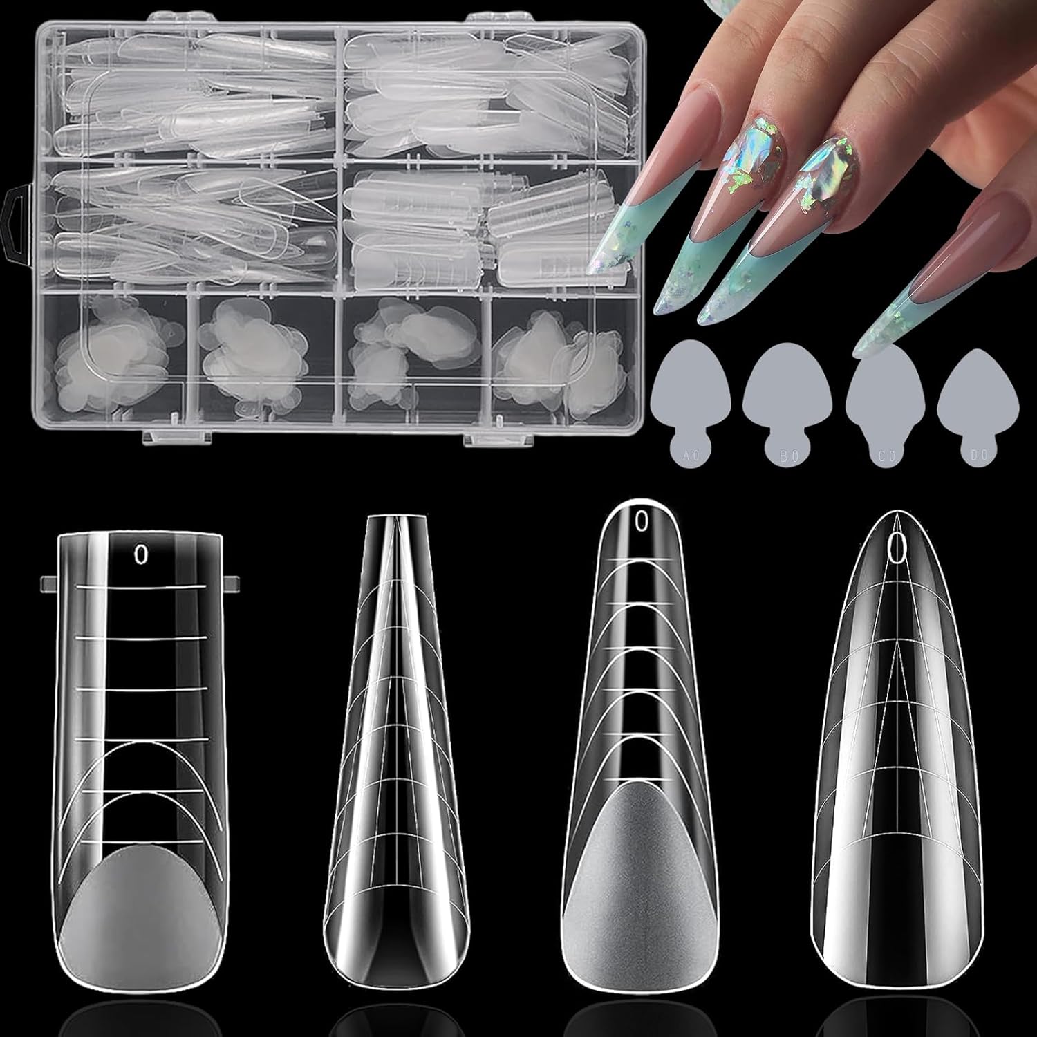 Bomoqing 288 piece nail dual forms kit front view
